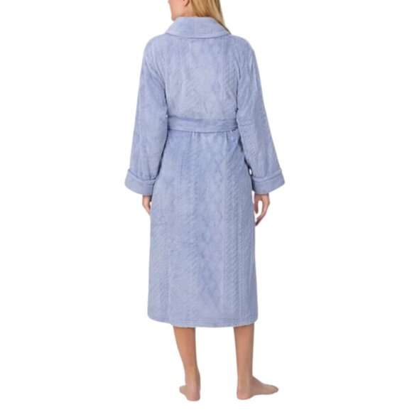NWOT Room Service Cable Texture Plush Robe | Blue - Picture 4 of 8